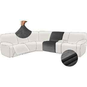 Arfntevss Velvet Reclining Sectional Couch Covers Stretch L Shaped Sectional Sofa Cover Soft Sectional Recliner Couch Covers Additional Slipcovers Set 2-Piece Furniture Protector (1 Seat, Beige)