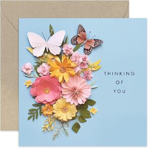 شركة Old English Co. بطاقة Think Of You لها - بطاقة تعاطف على شكل فراشة الزهرة الزرقاء - بطاقة تعازي مدروسة، آسف، أتمنى لك الشفاء العاجل، بطاقة أشعر بالتحسن | ليست بطاقة ثلاثية الأبعاد