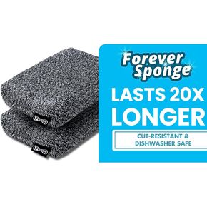 Grill Rescue Heavy Duty Kitchen Sponge - Lasts 20x Longer, Scratch-Free, Safe for Non-Stick Cookware - Cut Resistant, Versatile Household, Bathroom & Outdoor Cleaning Supplies (2)