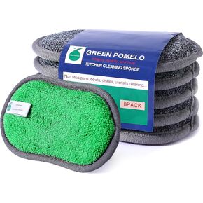 6 Pack Multi-Purpose Sponges Kitchen, Dual-Sided Microfiber Dish Sponges 3 Colors, Non-Scratch Dish Scrubber, Durable Reusable Cleaning Sponges for Dishes, Pots, Pans, Kitchen