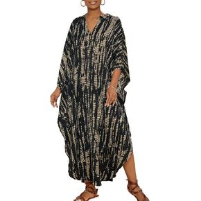 Bsubseach Women's Kaftan Dresses Plus Size Caftans Bathing Suit Cover Up V Neck Beach Coverups Casual Swimsuits with Pockets