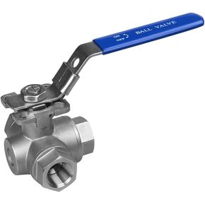 1/2" 3-Way Stainless Steel (304) Ball Valve - T Port With Mounting Pad, 1000PSI NPT