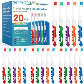 Navona 20 PCS Travel Toothbrushes,Folding Toothbrushes, Individually Wrapped, Medium Soft bristles, Portable Toothbrush for Camping, Hiking, Traveling, School, and Home Supplies
