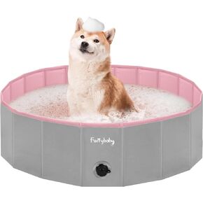 Furrybaby Dog Pool، حمامات سباحة قابلة للطي للكلاب الكبيرة، حمام سباحة محمول للحيوانات الأليفة، حمام سباحة للأطفال، حمام سباحة للكلاب، حمام سباحة للكلاب (رمادي 32 بوصة) داخلي وخارجي