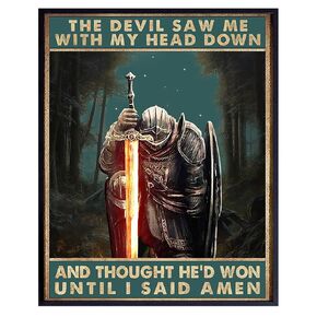 masculine Religious Wall Art for Men - Christian Wall Art & Decor Poster - spiritual Motivational quote - Man cave Home Office Decor - inspiring Christian Home Decor - positive Encouraging Wall Decor
