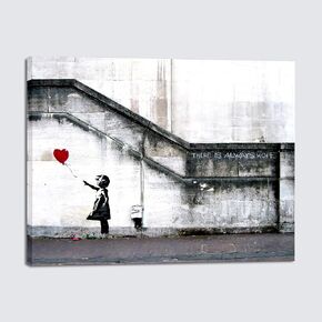 Wieco Art Framed Canvas Wall Art Giclee Canvas Prints of Banksy Grafitti Girl with Red Balloon Abstract Artwork for Wall Decor Home Decorations Black Frame