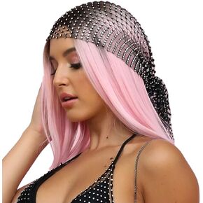 Rhinestone Headwear Turbans Mesh Crystal Long Hair Head Scarf Headwraps Rave Scarves Head Wrap for Women and Girls