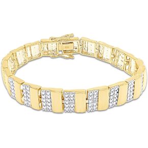 AFFY White Natural Diamond Men's Bracelet In 14k Gold Over Sterling Silver (0.04 cttw) Father's Day Gift