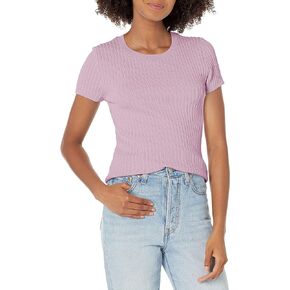سترة نسائية أساسية بأكمام قصيرة من GUESS ورقبة دائرية مضلعة من Nyota