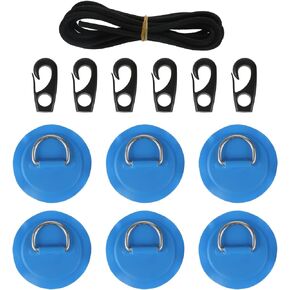 Yetaha 6 Pack Stainless Steel D Rings PVC Patch, 8.2ft Bungee Cord with Hooks Deck Rigging Kit for Inflatable Boat Kayak Dinghy SUP Deck Stand up Paddleboard Rafting Accessorie