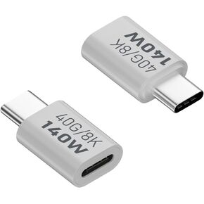 QIANRENON 140W USB4.0 C Male to USB4.0 C Male Adapter Extension Extender 40Gbps Type C Male Fast Charging Data Connector Plug PD140W/8K@60Hz, Al Housing, for Mobile Phone Tablet Steam Deck, 2Pcs