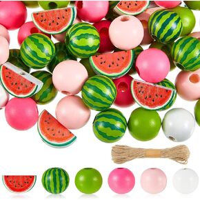 100 Pcs Watermelon Wooden Beads 16 mm Summer Multi Colored Wooden Beads Bulk Colorful Summer Wood Beads for Crafts Round Loose Spacer Beads for DIY Necklace Earring Bracelet Jewelry Making Home Decor