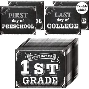 Whaline Back to School Signs, 16 Grades First Day & Last Day Sign, Reversible Chalkboard Style Paper Photo Sign from Preschool to College for Girl Boy
