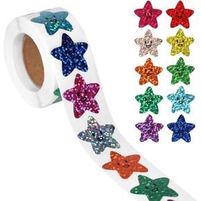 500pcs Foil Star Stickers, 1 Inch Small Smiley Face Star Stickers Roll 10 Colors Incentive Star Stickers Self-Adhesive Star Labels for Kids Teachers Reward Supplies Crafts