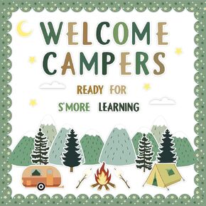 Camping Bulletin Board Kit Adventure Mountain Back to School Decor Tent Campfire Cutouts Welcome Campers Wall Decor for Classroom School Office 62PCS