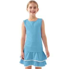 MoFiz Girls Tennis Golf Dress Outfit Sleeveless Tank Top & Skorts Sets Sport Skirt with Shorts Pockets
