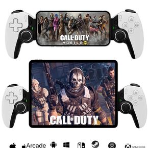 وحدة تحكم لاسلكية لأجهزة iPad والكمبيوتر اللوحي وiPhone/Android/PC/Switch/PS3/PS4 عصا التحكم مع Turbo، تدعم لعبة السحابة المحمولة، البث على PS5/PS4/Xbox/PC، iPhone 15/14، Call of Duty، أبيض in Kuwait