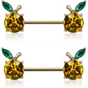 Pierced Owl 14GA Gold Tone 316L Stainless Steel CZ Crystal Oranges Nipple Barbells, Sold as a Pair