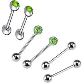 6pc Set Surgical Steel Coated CZ Crystal Ball Barbell Bar Tongue Ring Stud Nipple Body Piercing Jewelry