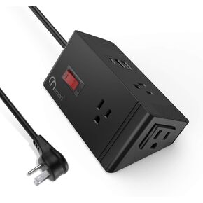 ONSMART Power Strip Flat Plug with 3 Outlets 2 USB Ports& 1 USB-C for iPhone/Android & More, Desktop Charging Station for Home, Travel, Office, Cruise, Overload Protection, 5Ft Extension UL Cord