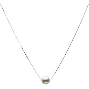 Floating Sterling Silver Box Chain Necklace 10mm Crystal Simulated Pearl
