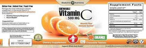 أقراص فيتامين ج القابلة للمضغ (نكهة البرتقال) - فيتامينات 500 مجم - مكملات غذائية للمناعة، بالإضافة إلى دعم مضادات الأكسدة - صنع في الولايات المتحدة الأمريكية - خالي من الغلوتين، وخالي من الخميرة، ونباتي - in Kuwait