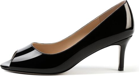 Womens Peep Toe Dating Dress Patent Slip On Open Toe Stiletto Mid Heel Pumps Shoes 2.5 Inch in Saudi Arabia