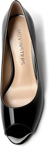 Womens Peep Toe Dating Dress Patent Slip On Open Toe Stiletto Mid Heel Pumps Shoes 2.5 Inch in Saudi Arabia