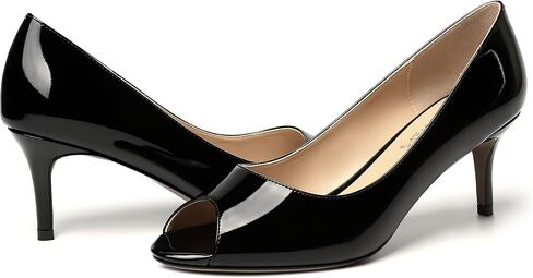 Womens Peep Toe Dating Dress Patent Slip On Open Toe Stiletto Mid Heel Pumps Shoes 2.5 Inch in Saudi Arabia