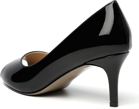 Womens Peep Toe Dating Dress Patent Slip On Open Toe Stiletto Mid Heel Pumps Shoes 2.5 Inch in Saudi Arabia