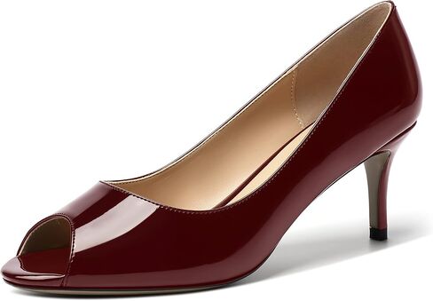 Womens Peep Toe Dating Dress Patent Slip On Open Toe Stiletto Mid Heel Pumps Shoes 2.5 Inch in Saudi Arabia