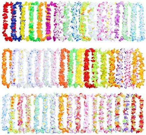 100 Pieces Hawaiian Leis Party Decorations, 50 Styles Hawaiian Leis Bulk Hawaiian Flower Necklace for Tropical Hawaiian Party Theme Beach Party Supplies Hawaiian Night Bar Luau Aloha Beach Vacation in Saudi Arabia