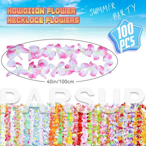 100 Pieces Hawaiian Leis Party Decorations, 50 Styles Hawaiian Leis Bulk Hawaiian Flower Necklace for Tropical Hawaiian Party Theme Beach Party Supplies Hawaiian Night Bar Luau Aloha Beach Vacation in Saudi Arabia