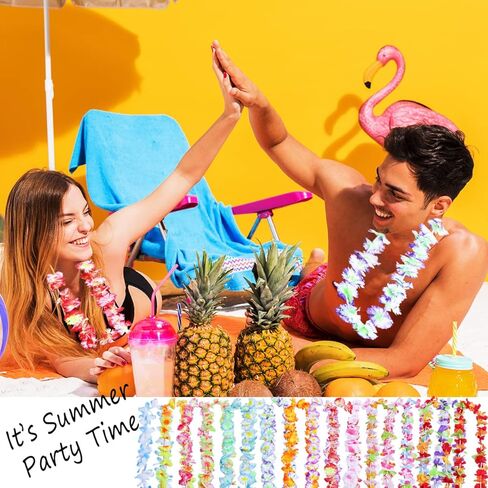 100 Pieces Hawaiian Leis Party Decorations, 50 Styles Hawaiian Leis Bulk Hawaiian Flower Necklace for Tropical Hawaiian Party Theme Beach Party Supplies Hawaiian Night Bar Luau Aloha Beach Vacation in Saudi Arabia