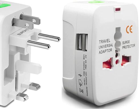محول السفر العالمي، محول الطاقة الدولي مع منفذي USB، محول التوصيل محول السفر محول الطاقة شاحن عالمي في جميع أنحاء العالم - للولايات المتحدة الأمريكية والاتحاد الأوروبي والمملكة المتحدة وأستراليا in Saudi Arabia