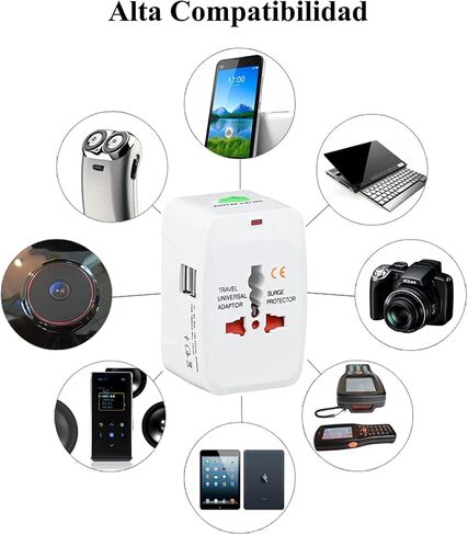 محول السفر العالمي، محول الطاقة الدولي مع منفذي USB، محول التوصيل محول السفر محول الطاقة شاحن عالمي في جميع أنحاء العالم - للولايات المتحدة الأمريكية والاتحاد الأوروبي والمملكة المتحدة وأستراليا in Saudi Arabia