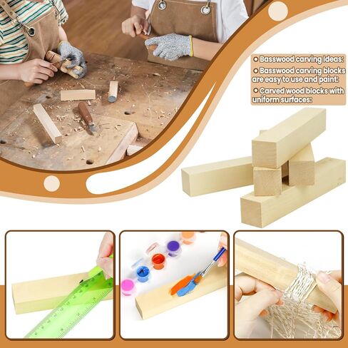 16 Pack Basswood Carving Blocks, 6 X 1 X 1 Inches Soft Solid Wooden Blocks, Unfinished Wood Whittling Blocks for Carving and Whittling, Beginner, Expert in Kuwait