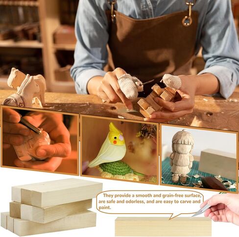 16 Pack Basswood Carving Blocks, 6 X 1 X 1 Inches Soft Solid Wooden Blocks, Unfinished Wood Whittling Blocks for Carving and Whittling, Beginner, Expert in Kuwait