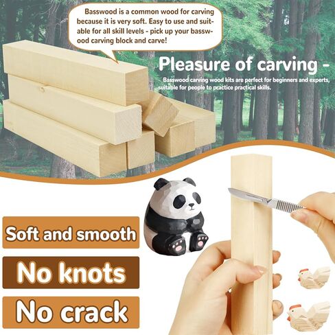 16 Pack Basswood Carving Blocks, 6 X 1 X 1 Inches Soft Solid Wooden Blocks, Unfinished Wood Whittling Blocks for Carving and Whittling, Beginner, Expert in Kuwait