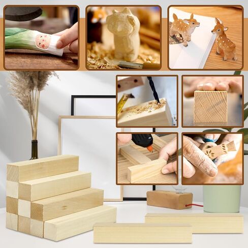 16 Pack Basswood Carving Blocks, 6 X 1 X 1 Inches Soft Solid Wooden Blocks, Unfinished Wood Whittling Blocks for Carving and Whittling, Beginner, Expert in Kuwait