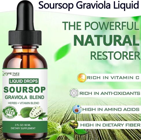 Soursop Graviola Liquid Drops, Organic Soursop Leave Extract w/Sea Moss, Elderberry Vitamin C and Zinc, 16-in-1 Soursop Bitters Liquid for Cell Support, Antioxidant and Immune Support 2 Fl/Oz in Kuwait