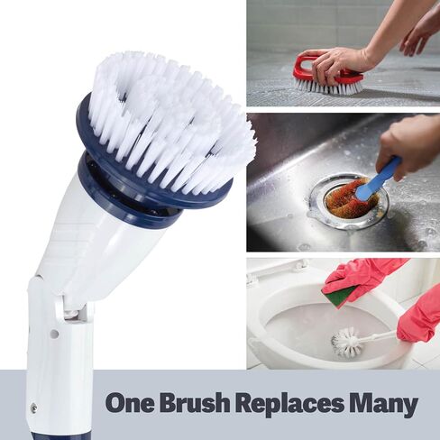 Casabella Power Spin Scrubber, Extendable to 47.5" – Rechargeable Spin Brush for Shower, Kitchen, Bathroom, Tile, Tub, Car, Deck - Cordless Electric Cleaner with Adjustable Brush Head & 4 Attachments in Saudi Arabia