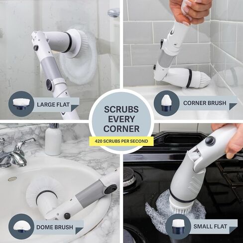 Casabella Power Spin Scrubber, Extendable to 47.5" – Rechargeable Spin Brush for Shower, Kitchen, Bathroom, Tile, Tub, Car, Deck - Cordless Electric Cleaner with Adjustable Brush Head & 4 Attachments in Saudi Arabia
