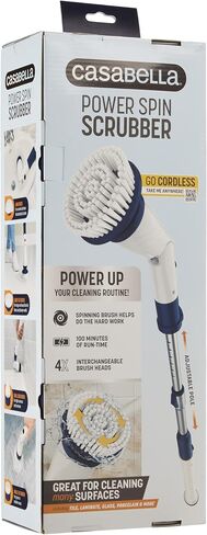 Casabella Power Spin Scrubber, Extendable to 47.5" – Rechargeable Spin Brush for Shower, Kitchen, Bathroom, Tile, Tub, Car, Deck - Cordless Electric Cleaner with Adjustable Brush Head & 4 Attachments in Saudi Arabia