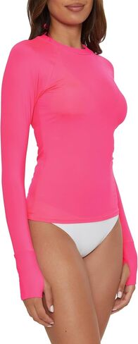 BECCA Women's Burst of Energy Rash Guard Top, Crew Neck, Beach Cover Ups in Saudi Arabia