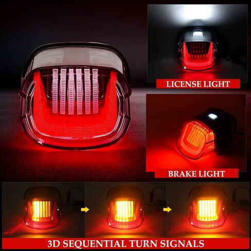 LED Brake Tail Light with 3D Sequential Turn Signals for Motorcycle F1-Style Flashing Blinker Compatible with Sportster Dyna Low Rider Electra Glide Road King Softail (Smoked) in Saudi Arabia