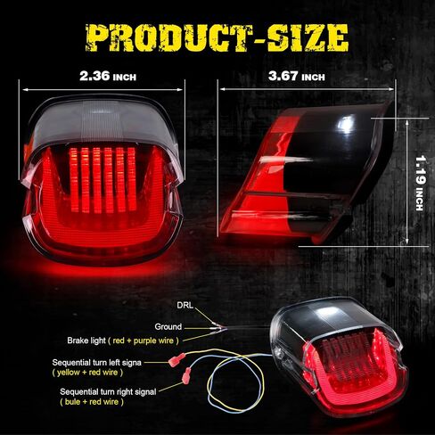 LED Brake Tail Light with 3D Sequential Turn Signals for Motorcycle F1-Style Flashing Blinker Compatible with Sportster Dyna Low Rider Electra Glide Road King Softail (Smoked) in Saudi Arabia