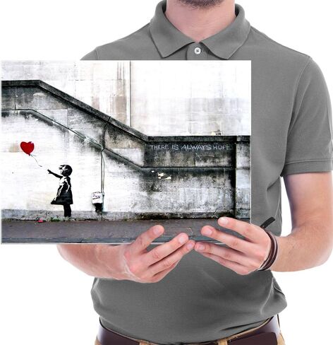 Wieco Art Banksy Grafitti Girl مع بالون أحمر قماش يطبع جدار الفن رمادي الحب صور لوحات لغرفة المعيشة غرفة نوم ديكورات المنزل الحديثة امتدت ومؤطرة عمل فني جيكلي ملهم in Kuwait