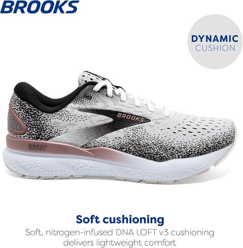 Brooks Women’s Ghost 16 Neutral Running Shoe - White/Black/Rose Gold - 9.5 Medium in Saudi Arabia