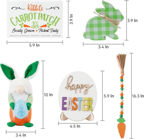 ديكور صينية عيد الفصح من AKEROCK، مجموعة زينة طاولة عيد الفصح مع جنوم قطيفة و3 علامات خشبية لبيت المزرعة وإكليل من الخرز الخشبي لديكور المنزل (صينية غير متضمنة) in Kuwait